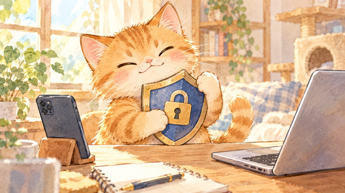 盾をかかえた猫のイラスト