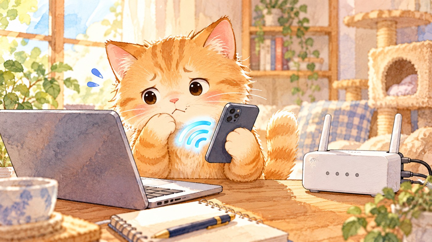 スマホからパソコンにつなぐ猫のイラスト
